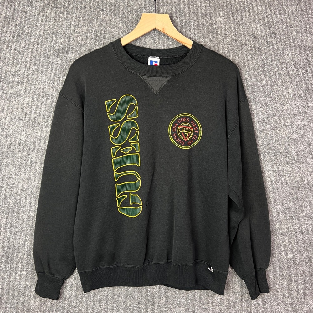 Vintage Russell‎ Guess USA Black Crewneck Sweatshirt Men's Large USAl